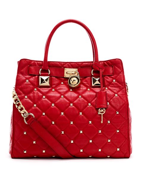 michael kors red hamilton satchel|Michael Kors Hamilton studded bag.